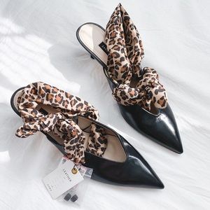 Zara leather high-heel pumps with scarf